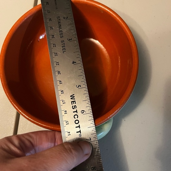 VTG De Silva Italian Ceramic Bowl Mute Sage Green & Orange Shallow Bowl EUC - Picture 4 of 4